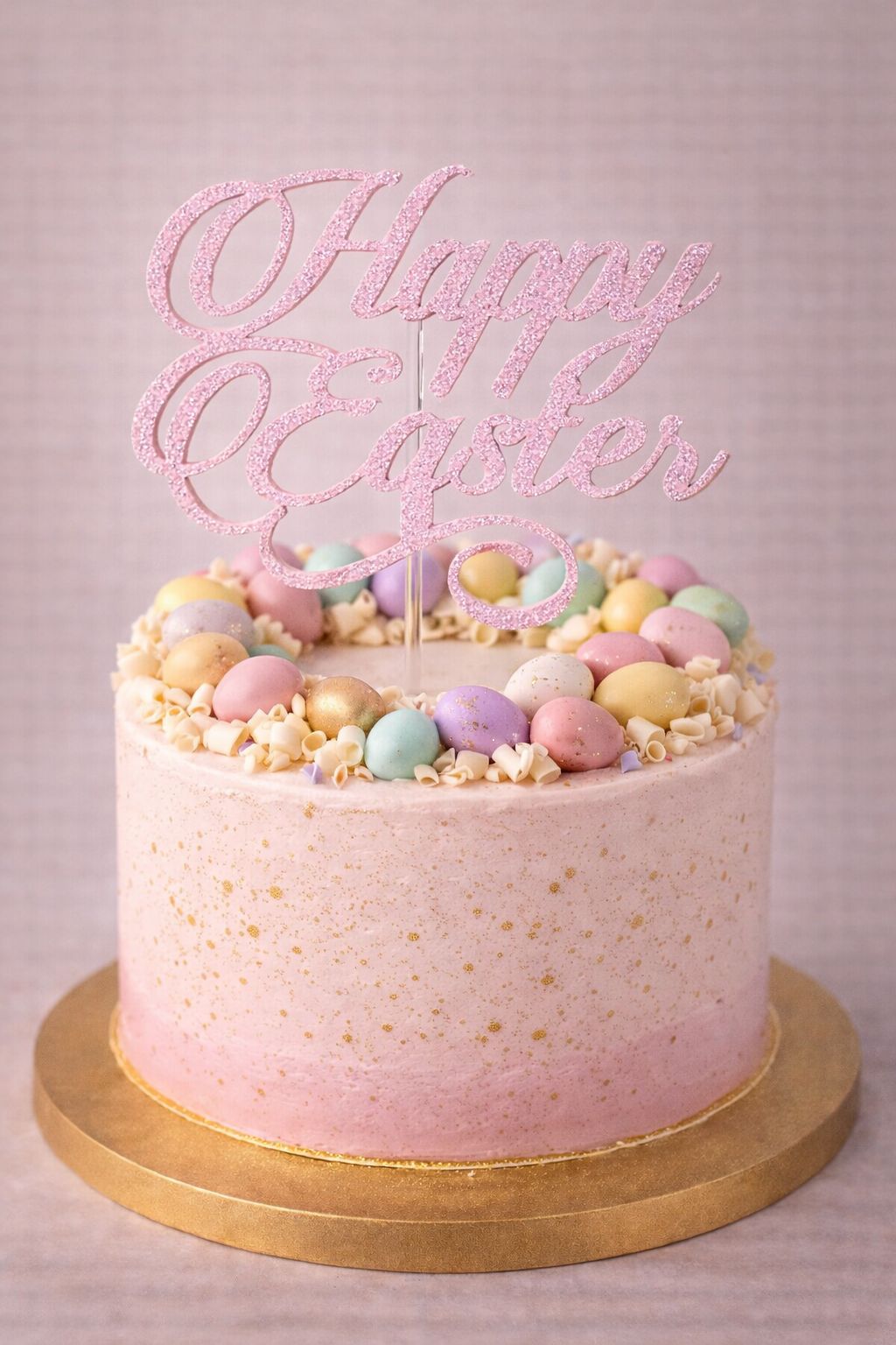 Happy Easter Taart Topper – Roze met Glitters