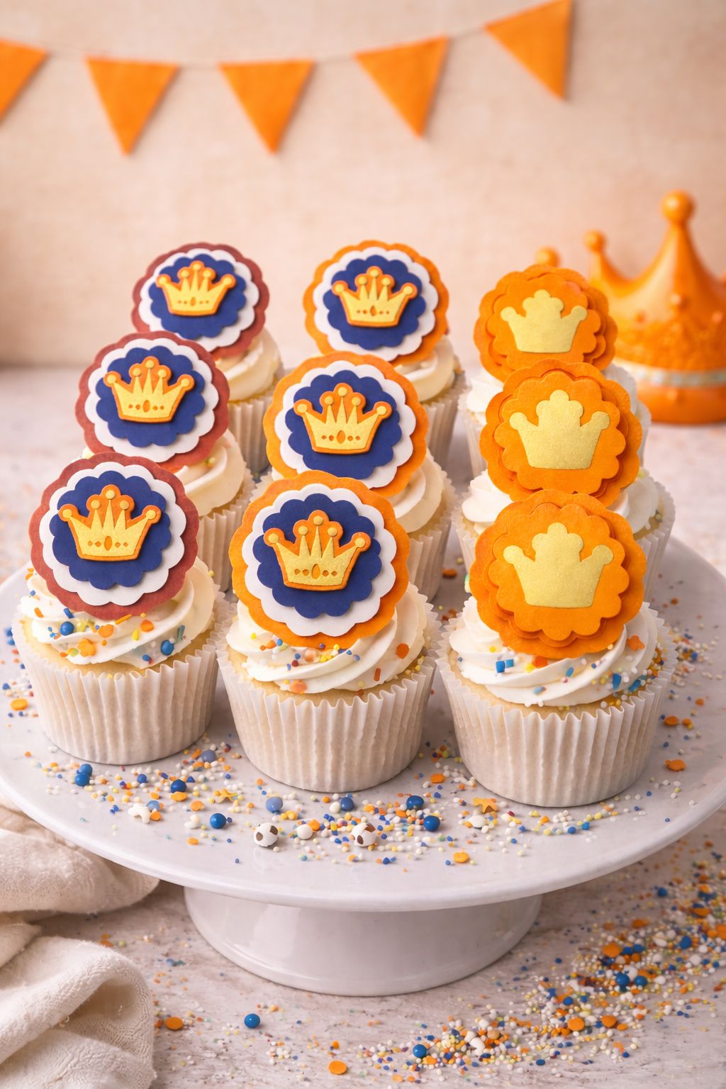 Koningsdag Cupcake Toppers (rood, wit en blauw) (6x)