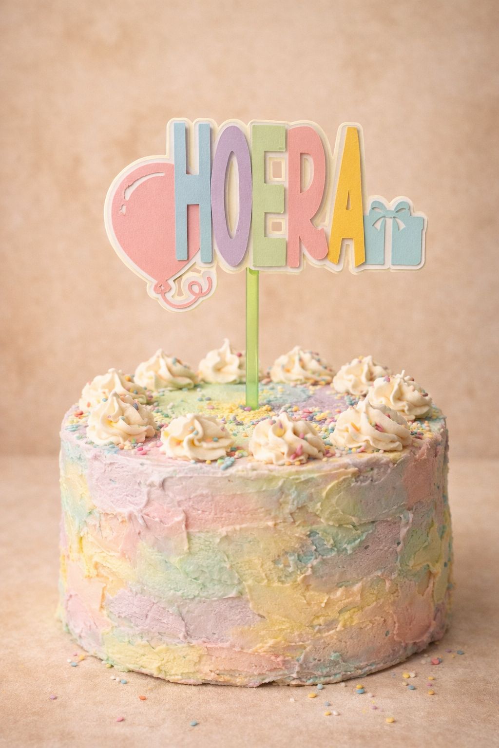 Hoera Taart Topper Pastel