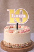 Cijfer 10 Taart Topper – Roze/Goud met Naam (gepersonaliseerd)
