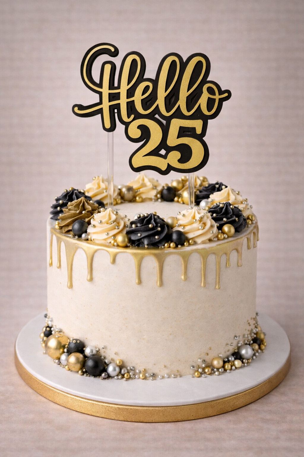 Hello 25 Taart Topper – Zwart met Goud