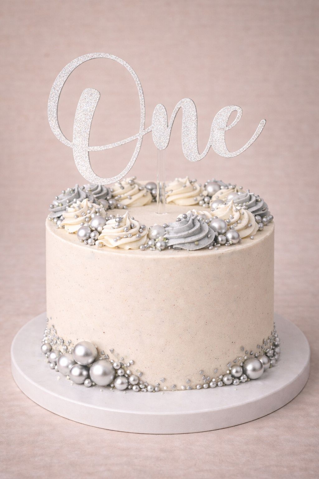 ONE Taart Topper – Zilver met Glitters