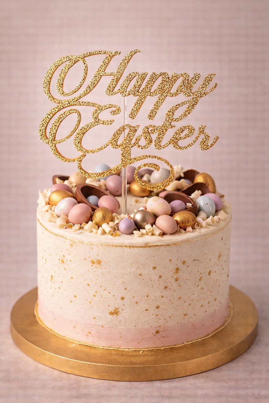 Happy Easter Taart Topper – Goud met Glitters