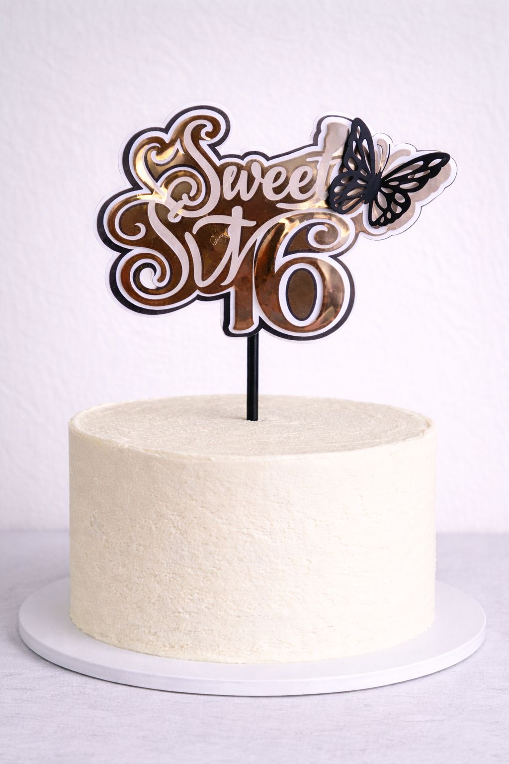 Sweet Sixteen Taart Topper met Vlinder Rosegold