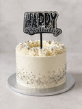 Happy Birthday – Taart Topper – Zilver met Stipjes
