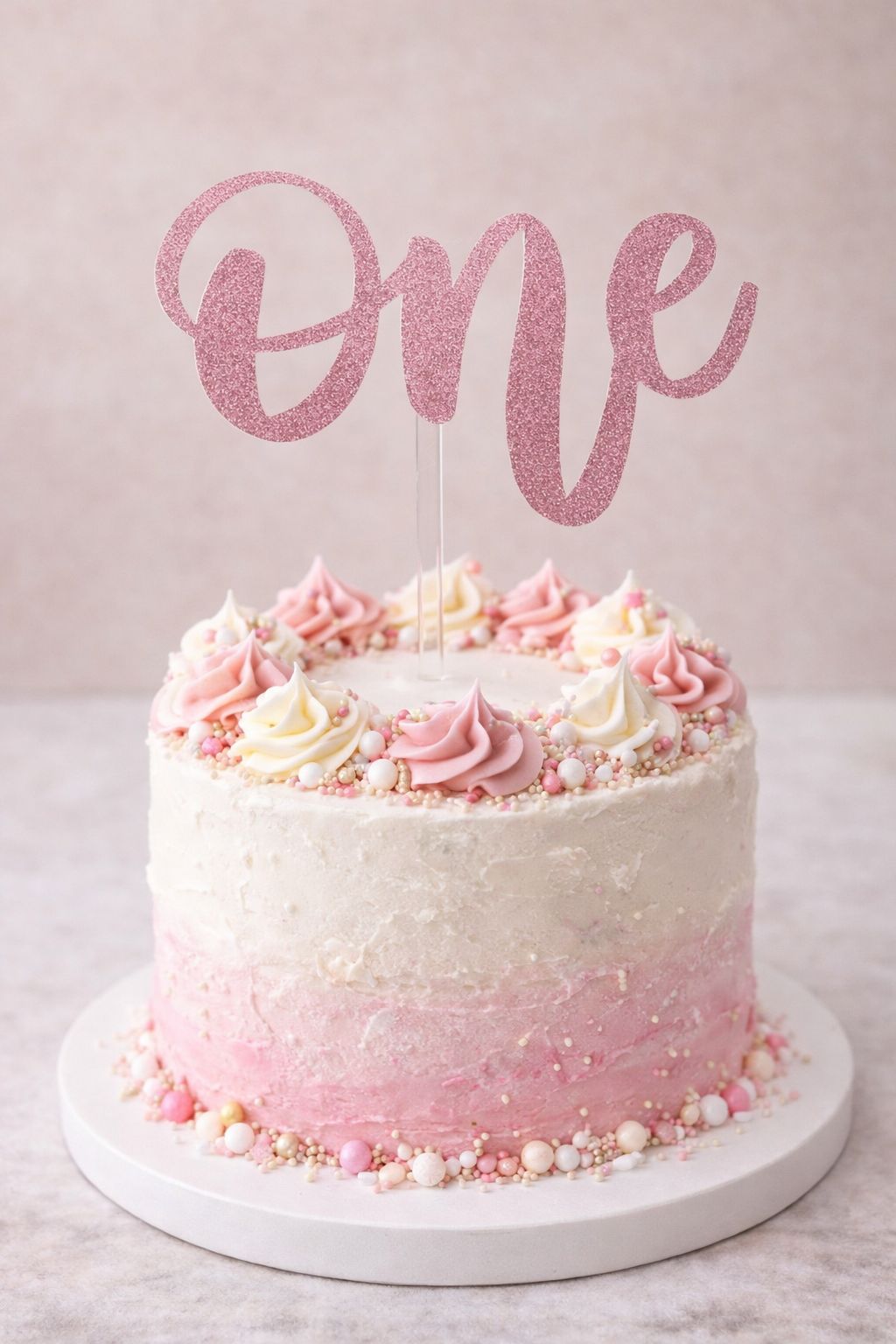 One – Taart Topper – Glitter Roze