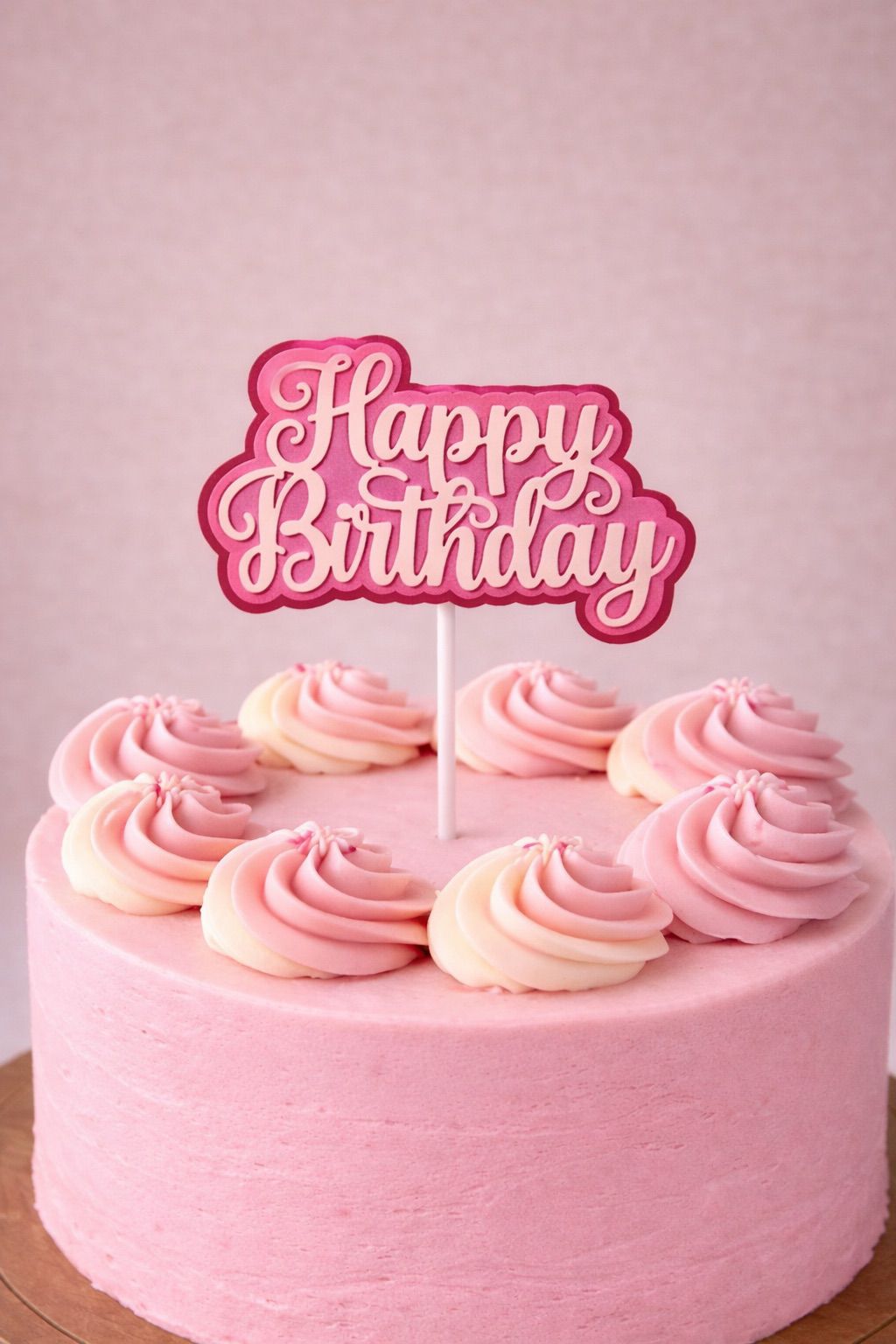 Happy Birthday – Taart Topper – Roze met Rood